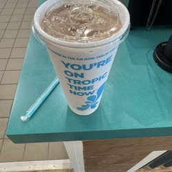 PEANUT BUTTER CUP smoothie with pea protein added.