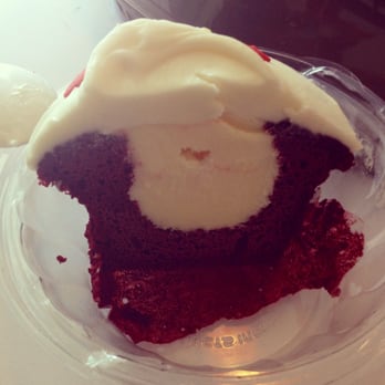 Frosted Cupcakery - Red velvet ice cream stuffed cupcake cross section - Bakeries Near Me - Long Beach, California