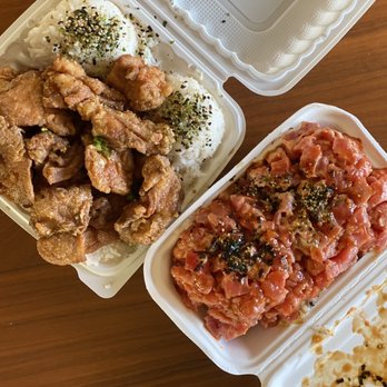 Grind Wit Tryz - Ono chicken on the left  Spicy ahi poke on the right (no Mac) - Filipino Near Me - Portland, Oregon