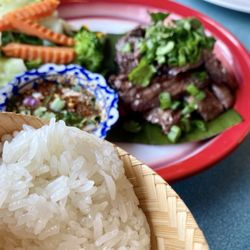 Happy Thai - Crying Tiger Steak served with sticky rice