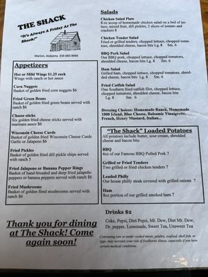 Menu photo 1 The Shack Marion, AL