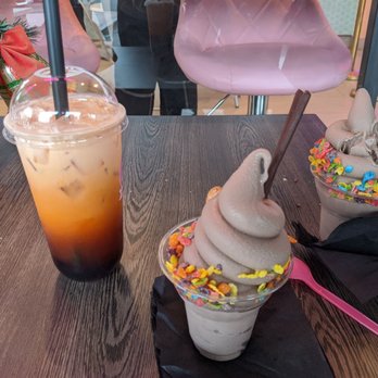 Fluffy Bear - Thai ice tea with boba, cookies n creme ice cream with Pocky sticks and fruity pebbles. :) - Ice Cream & Frozen Yogurt Near Me - Laguna Hills, California Fluffy Bear - Thai ice tea with boba, cookies n creme ice cream with Pocky sticks and fruity pebbles. :) - Ice Cream & Frozen Yogurt Near Me - Laguna Hills, California