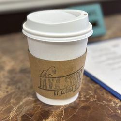 The Java Shop by Cucina Berto - Coffee cup with lid and sleeve stamped with Java Shop