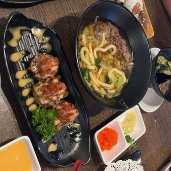Rock N Roll Sushi - beef Udon with Beef Spicy Avocado Roll Fire Ball Roll Spicy Tuna Roll - Sushi Bars Near Me - San Bernardino, California Rock N Roll Sushi - beef Udon with Beef Spicy Avocado Roll Fire Ball Roll Spicy Tuna Roll - Sushi Bars Near Me - San Bernardino, California