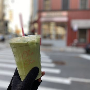 Cha Cha Matcha - Outside with matcha latte - Coffee & Tea Near Me - New York, New York