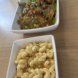 Chicken and grains (top) and mac and cheese (bottom) Chicken and grains (top) and mac and cheese (bottom)
