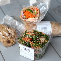 Whole Earth Center - Whole Earth Kale Salad, 2x Rainbow Wrap Half ($4.50 each), Chocolate Chip Cookies (made with barley flour) ($12/pound)