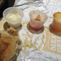 I line up the sauces: horsey, Arby's signature and new fave three pepper.