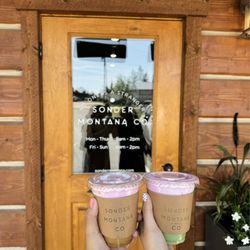 Sonder Montana - Ice white chocolate mocha w/ huckleberry cold foam Ice matcha latte w/ huckleberry cold foam !