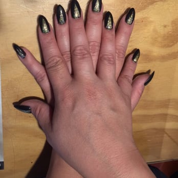 Asia Nails Salon - Acrylic almond shape w/ black mat color and cool geometric glitter design! - Nail Salons Near Me - Chicago, Illinois Asia Nails Salon - Acrylic almond shape w/ black mat color and cool geometric glitter design! - Nail Salons Near Me - Chicago, Illinois