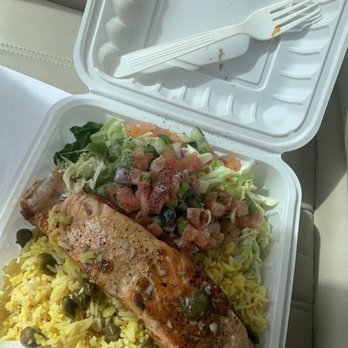 opa cafe - Salmon plate with rice and salad - Mediterranean Near Me - San Francisco, California opa cafe - Salmon plate with rice and salad - Mediterranean Near Me - San Francisco, California