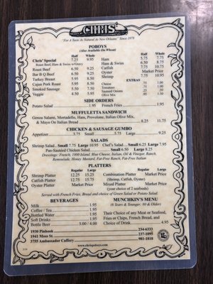 Menu photo 1 Chris' Poboys Lafayette, LA