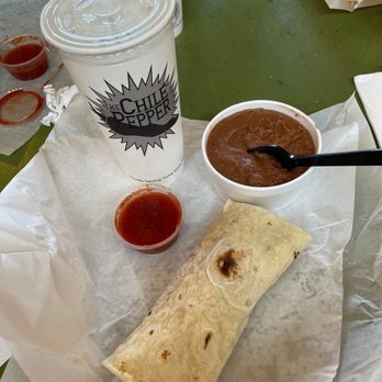 The Chile Pepper - Cmgreen chili rice burrito and refried beans. - Mexican Near Me - Yuma, Arizona