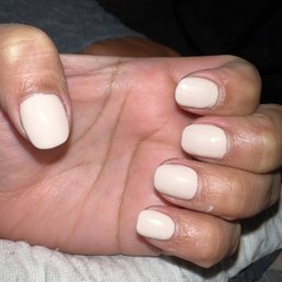 Supposed to be squared. But she proceeded to round them instead of fixing thumb index and middle but left pinky more square? Supposed to be squared. But she proceeded to round them instead of fixing thumb index and middle but left pinky more square?