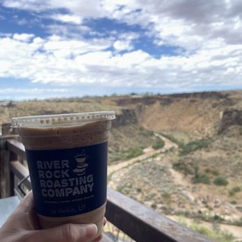 River Rock Roasting Co - Patio views, I got the caramel frappe no whip. Bomb dot com! - Coffee & Tea Near Me - La Verkin, Utah