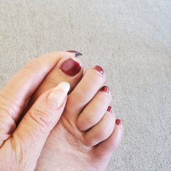 Nj Nails and Spa - Side fill of acrylic instead of fixing lifting, nail popped off. Chipping on gel polish pedicure, toenails too long.