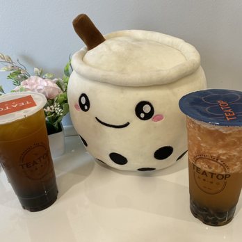 TeaTop - Winter melon black tea with boba (left), grapefruit tea with boba (right) - Bubble Tea Near Me - Milpitas, California TeaTop - Winter melon black tea with boba (left), grapefruit tea with boba (right) - Bubble Tea Near Me - Milpitas, California