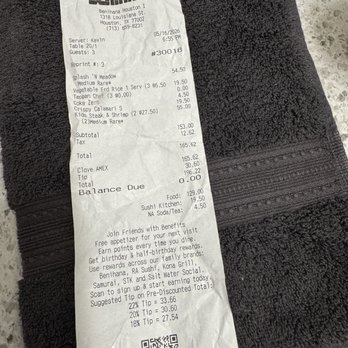 Benihana - Total Bill - Sushi Bars Near Me - Houston, Texas