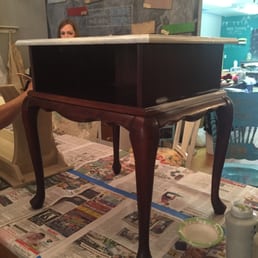 My $13 Goodwill table before the class