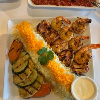 Mezza Grille - Shish Tawook - added shrimp - Mediterranean Near Me - Houston, Texas Mezza Grille - Shish Tawook - added shrimp - Mediterranean Near Me - Houston, Texas