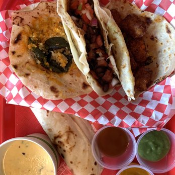 Redheaded Stranger - Queso, Poblano taco, Barbacoa taco, and Tater Tot (my fave) taco - Tacos Near Me - Nashville, Tennessee Redheaded Stranger - Queso, Poblano taco, Barbacoa taco, and Tater Tot (my fave) taco - Tacos Near Me - Nashville, Tennessee