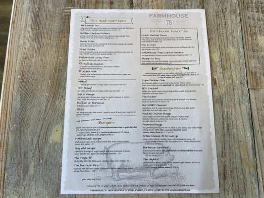 Menu photo 1 Farmhouse 78 Santa Ysabel, CA