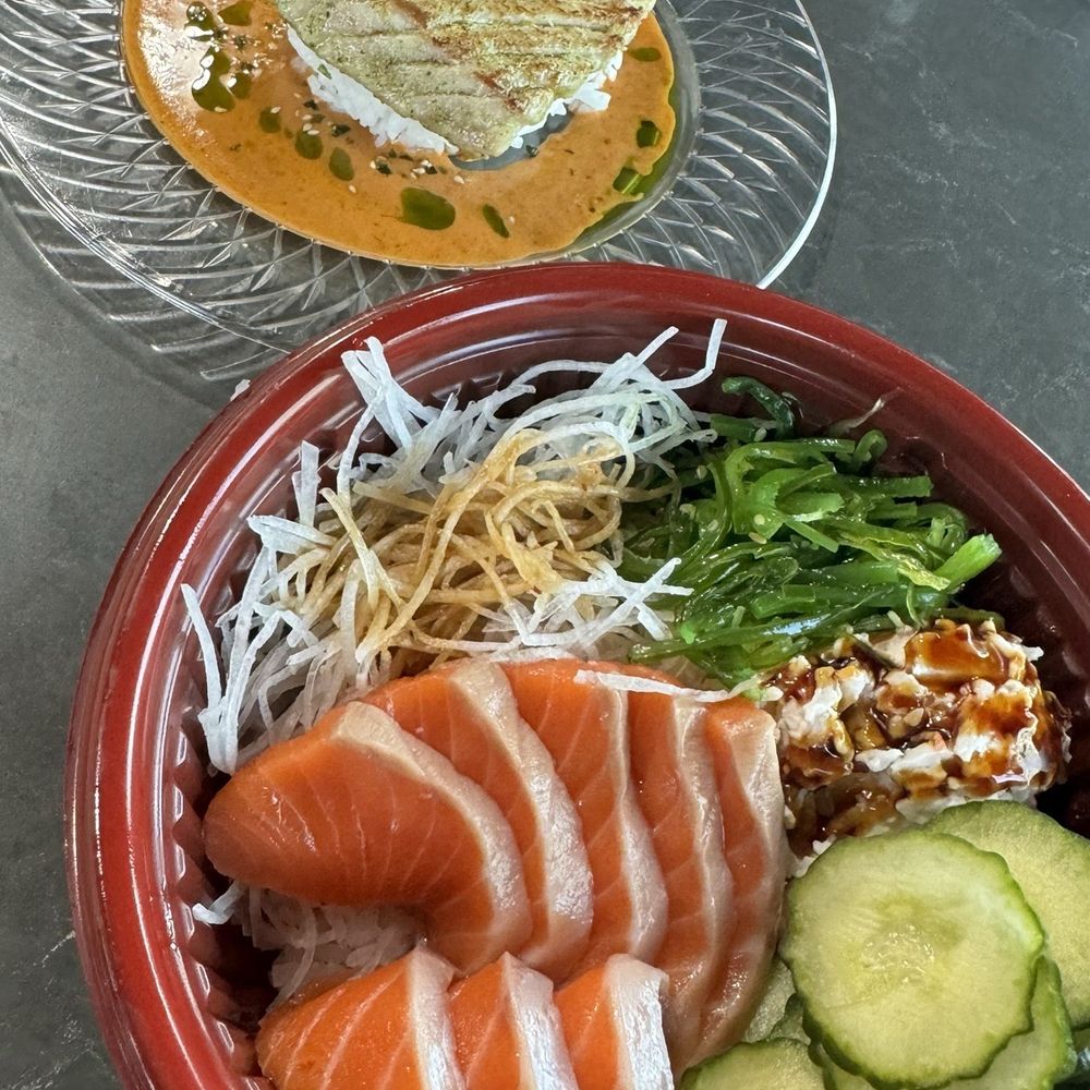 Salmon Sashimi bowl and tuna belly (not on menu)