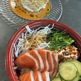 Salmon Sashimi bowl and tuna belly (not on menu)