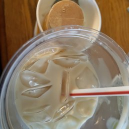 Carmel ice coffee & vanilla cone in a cup