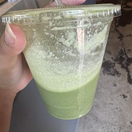 Ceremonial matcha latte with pistachio milk and banana cold foam.