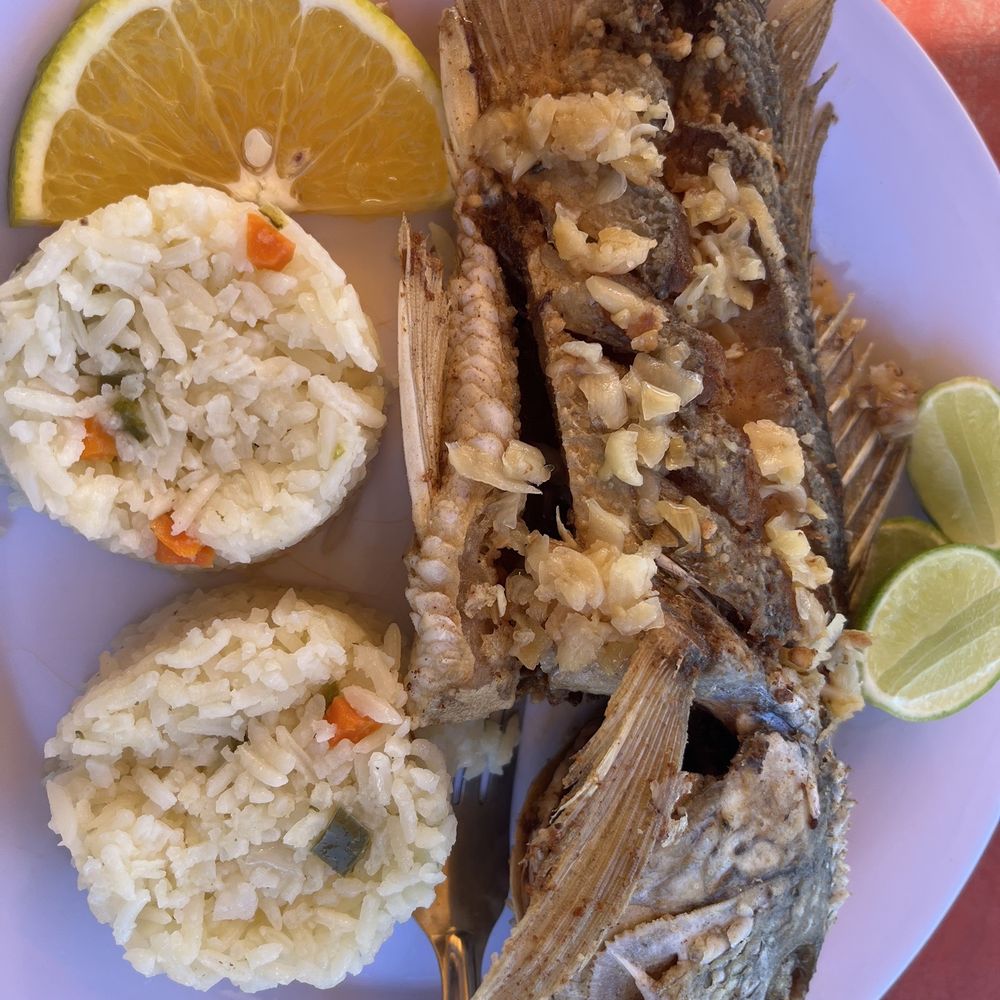Fried snapper with garlic. Very fresh.