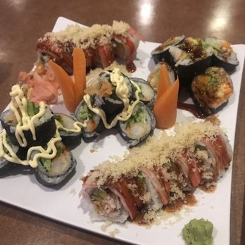 Fuji Sushi - Pink lady roll, spider roll and rocky shrimp roll - Sushi Bars Near Me - Katy, Texas