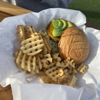 Skip's Kitchen - Classic Burger with house made veggie patty and criss cut fries - Burgers Near Me - Carmichael, California