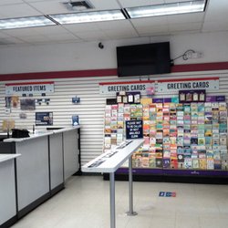 US Post Office - It's smaller, but they seem to have various supplies to sell, including cards (FYI: Trader Joe's sells those on the cheap). It's also clean.