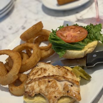 Brick House Diner - Grilled chicken sandwich with onion rings - Diners Near Me - Midlothian, Virginia