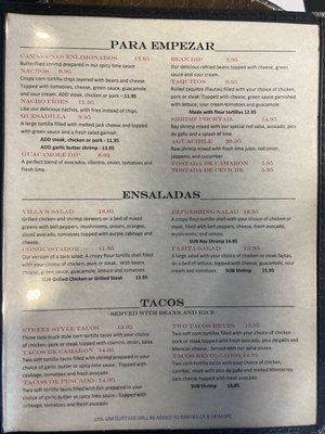 Menu photo 8 Villa's Mexican Grill Livingston, CA