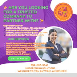 MH Lab Screening & Notary Solutions - We come to you anytime, anywhere -- your convenience is our priority.
Call Us Right Now: 352-833-5641