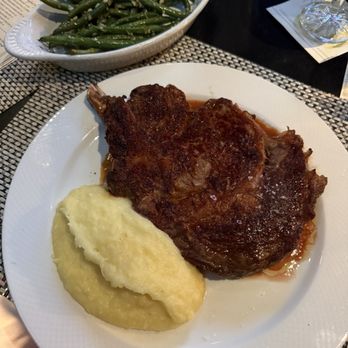 TOWN - Bone-In Ribeye with Garlic Green Beans and Roasted Garlic Mashed Potatoes - Steakhouses Near Me - San Carlos, California TOWN - Bone-In Ribeye with Garlic Green Beans and Roasted Garlic Mashed Potatoes - Steakhouses Near Me - San Carlos, California