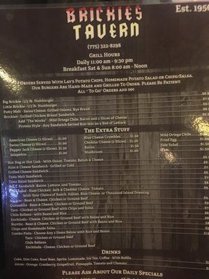 Menu photo 5 Brickies Tavern Reno, NV