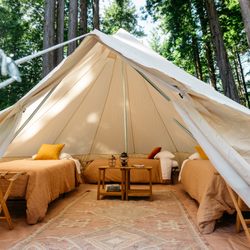 Spirit Camp Retreat Center, Venue Rentals & Retreats - Luxury glamping expands capacity to 50+ guests. Tents have 1-3 beds each with super comfy mattresses & cotton linen bedding for large groups