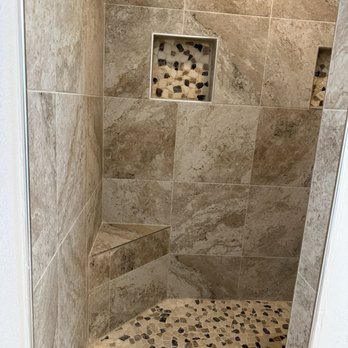 Ahsing’s Construction - New walk in shower...with his and her shampoo nitches! - General Contractors Near Me