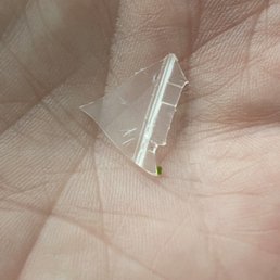 a piece of plastic in the palm of a person