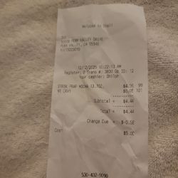 Penn Valley Shell & Country Store - December 12 receipt