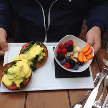 SunCafe - Mock eggs Benedict with fresh fruits. My friend so as this was ok but he wasn't a huge fan of the sauce. - Vegan Near Me - Studio City, California SunCafe - Mock eggs Benedict with fresh fruits. My friend so as this was ok but he wasn't a huge fan of the sauce. - Vegan Near Me - Studio City, California