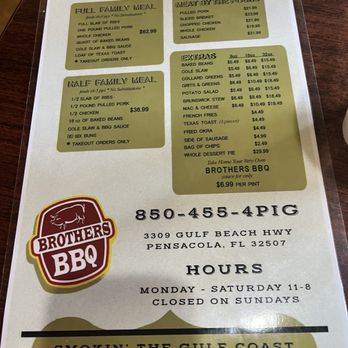 Brother's BBQ - Menu - Barbeque Near Me - Pensacola, Florida