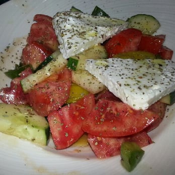 Hellas Restaurant - Horatiki  Greek Salad - cucumber, tomatoes, feta cheese, & greek salad dressing - Bakeries Near Me - Tarpon Springs, Florida