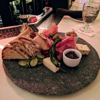 Lobby Bar at Palmer House - cheese and charcuterie platter. prosciutto, salami, cured olives, artisan bread toast, house made pickle, fig jam, grain mustard - Cocktail Bars Near Me - Chicago, Illinois