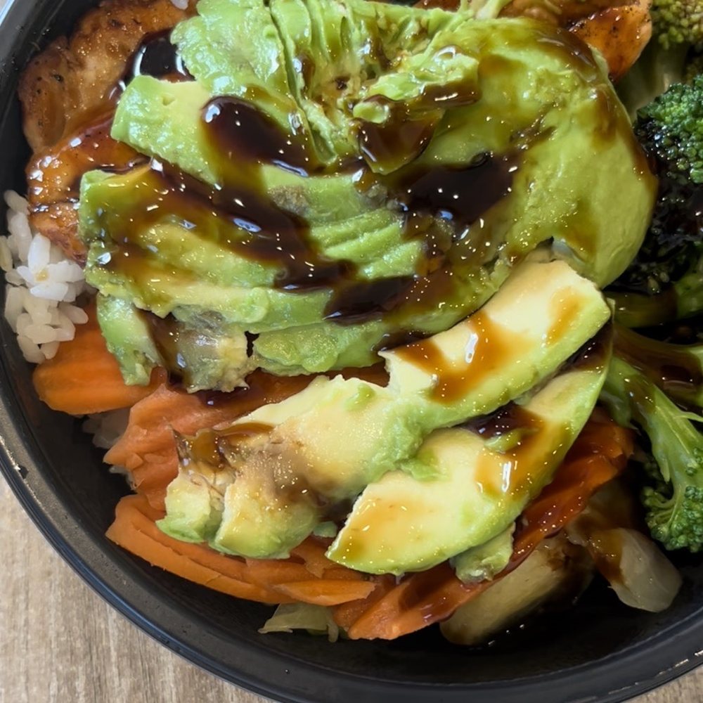 WaBa Grill - Salmon Bowl with brown rice and avocado - Fast Food Near Me - Rancho Cucamonga, California WaBa Grill - Salmon Bowl with brown rice and avocado - Fast Food Near Me - Rancho Cucamonga, California