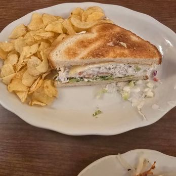 Millie's Pancake Shoppe - Chicken Salad Sandwich with potato chips, no French fries available. - Breakfast & Brunch Near Me - Addison, Illinois Millie's Pancake Shoppe - Chicken Salad Sandwich with potato chips, no French fries available. - Breakfast & Brunch Near Me - Addison, Illinois
