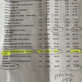 Advanced Car Care - This is the invoice of the brake service they were going to charge me. - Auto Repair Near Me - Anaheim, California